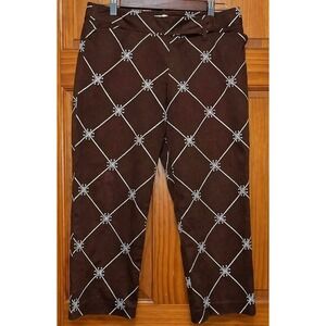 Ann Taylor Loft Marisa‎ Brown Embroidered Lattice Cropped Pants Trousers Size 6